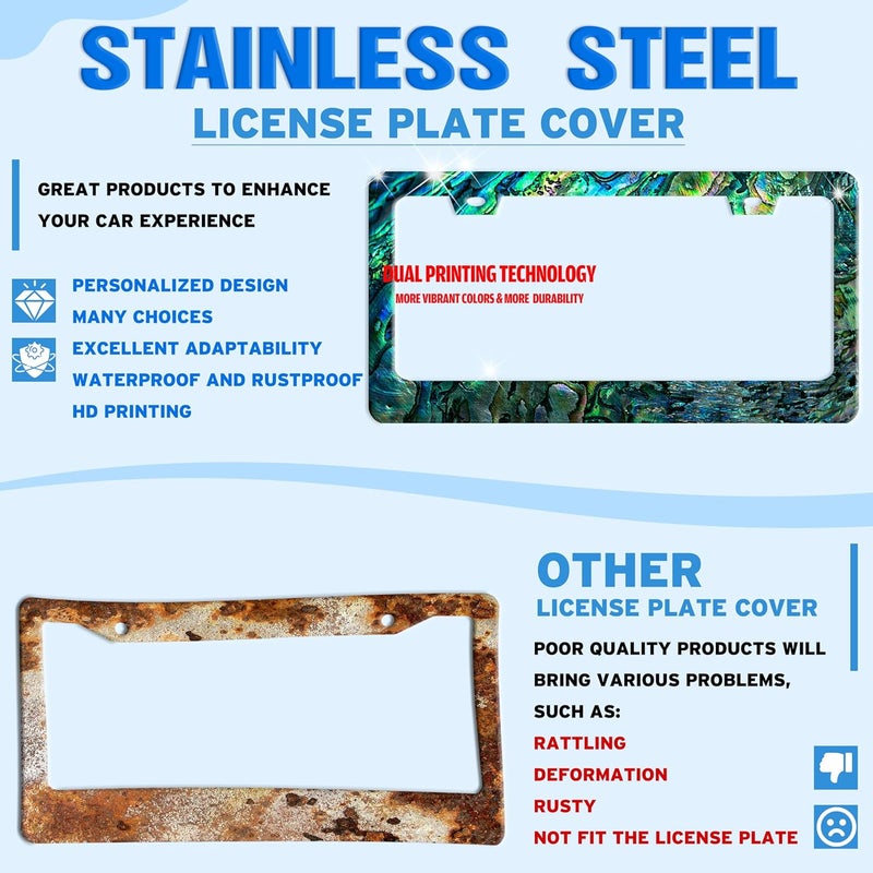 TINALUIN Faux Abalone License Plate Frame Funny Stainless Steel License Plate Holder for Front or Rear Car Tags for Car Decoration Accessories Rust-Proof with Screws 6.3 X 12.2 in for Women Men - Image 2